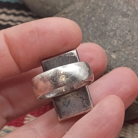 Vtg Artisan Signed 925 Sterling Silver Blue Opalescent Mosaic Glass Ring Sz 8.5 - Picture 9 of 10